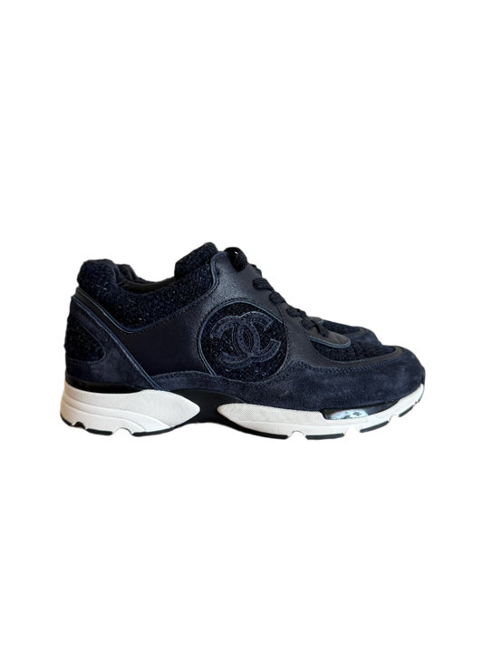 Chanel Tweed Runner Sneakers Navy