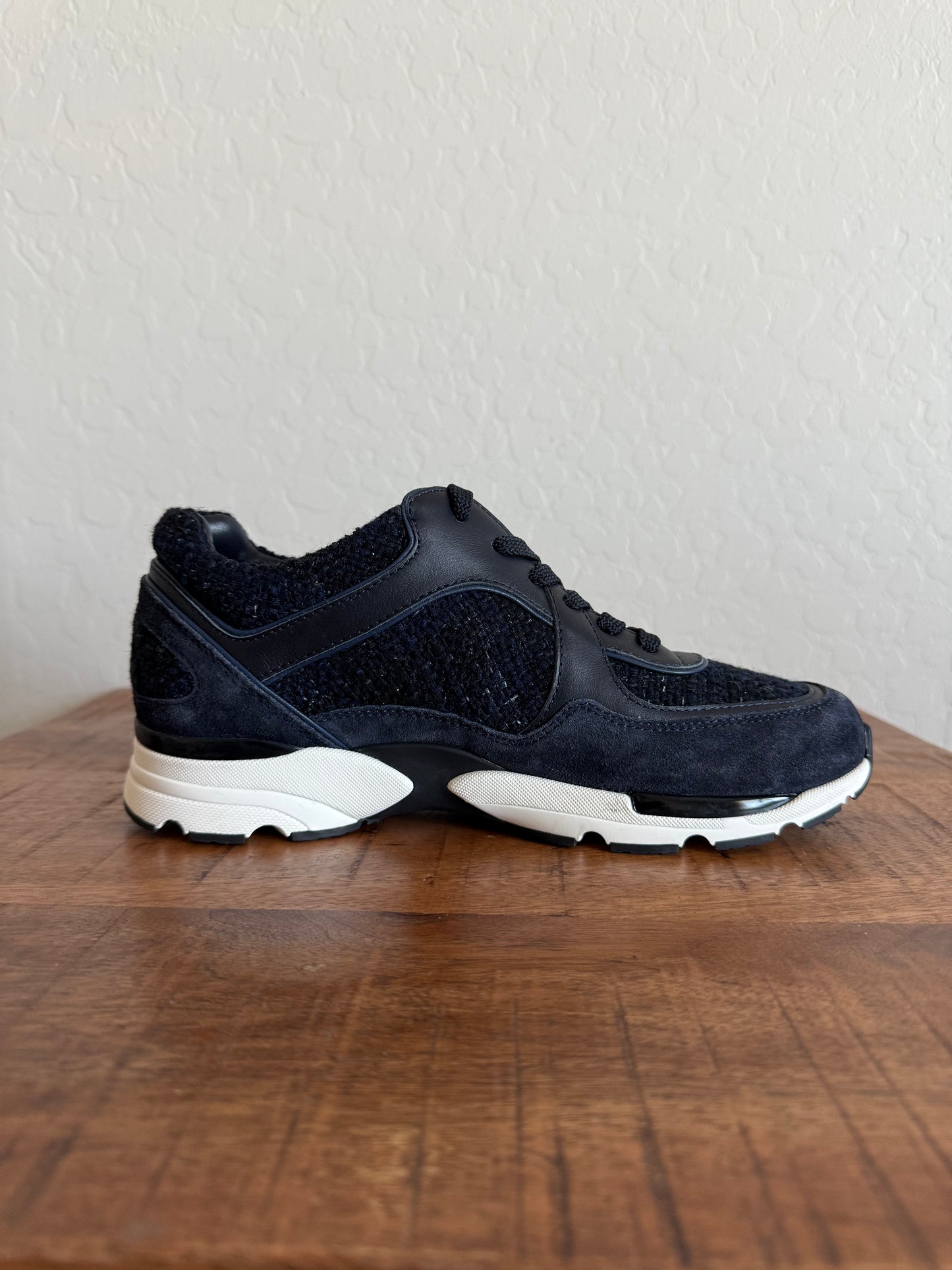 Chanel Tweed Runner Sneakers Navy