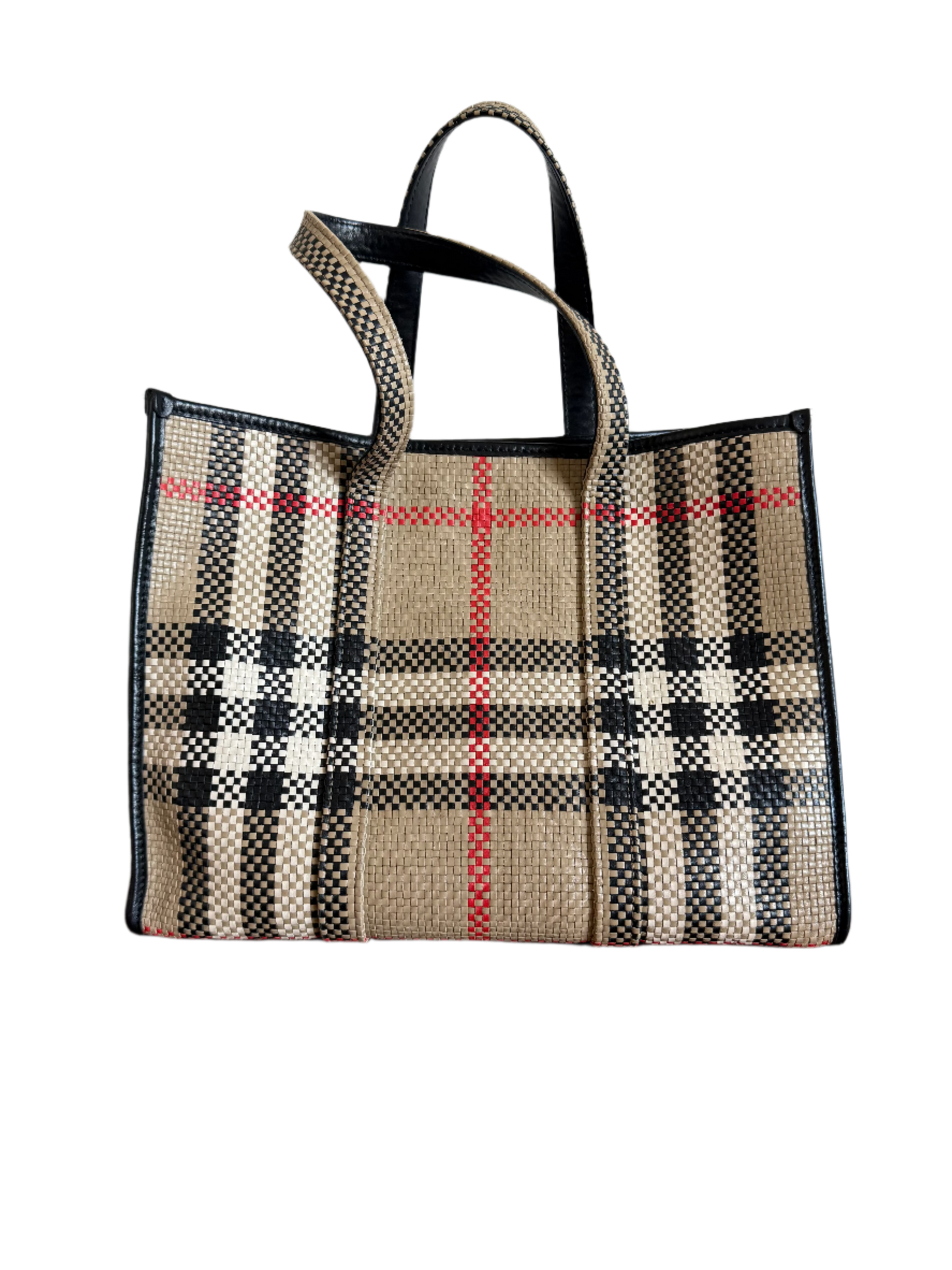 Burberry Woven Leather Book Tote Archive Beige