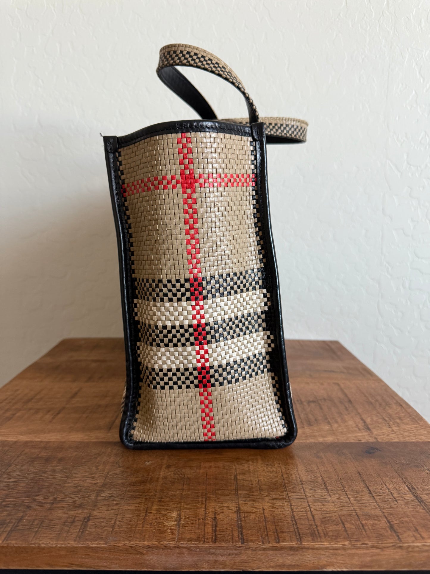 Burberry Woven Leather Book Tote Archive Beige
