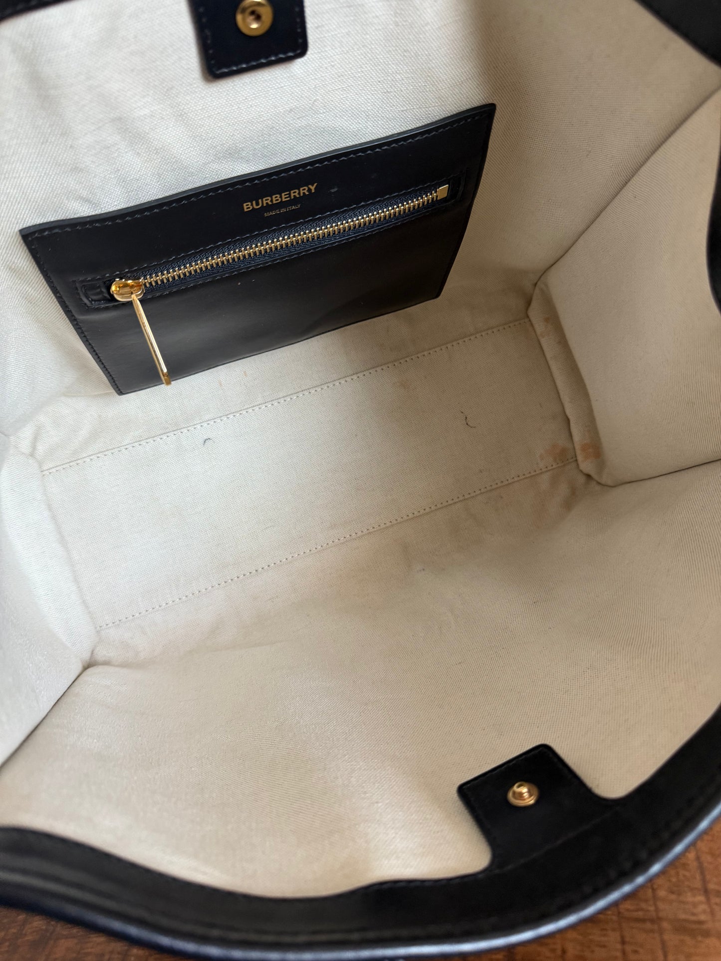 Burberry Woven Leather Book Tote Archive Beige