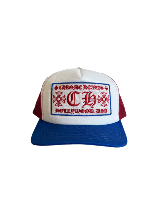Chrome Hearts 4th of July Hollywood Patch Trucker Hat White