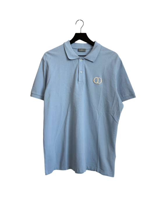 Dior Logo Embroidered Polo Light Blue